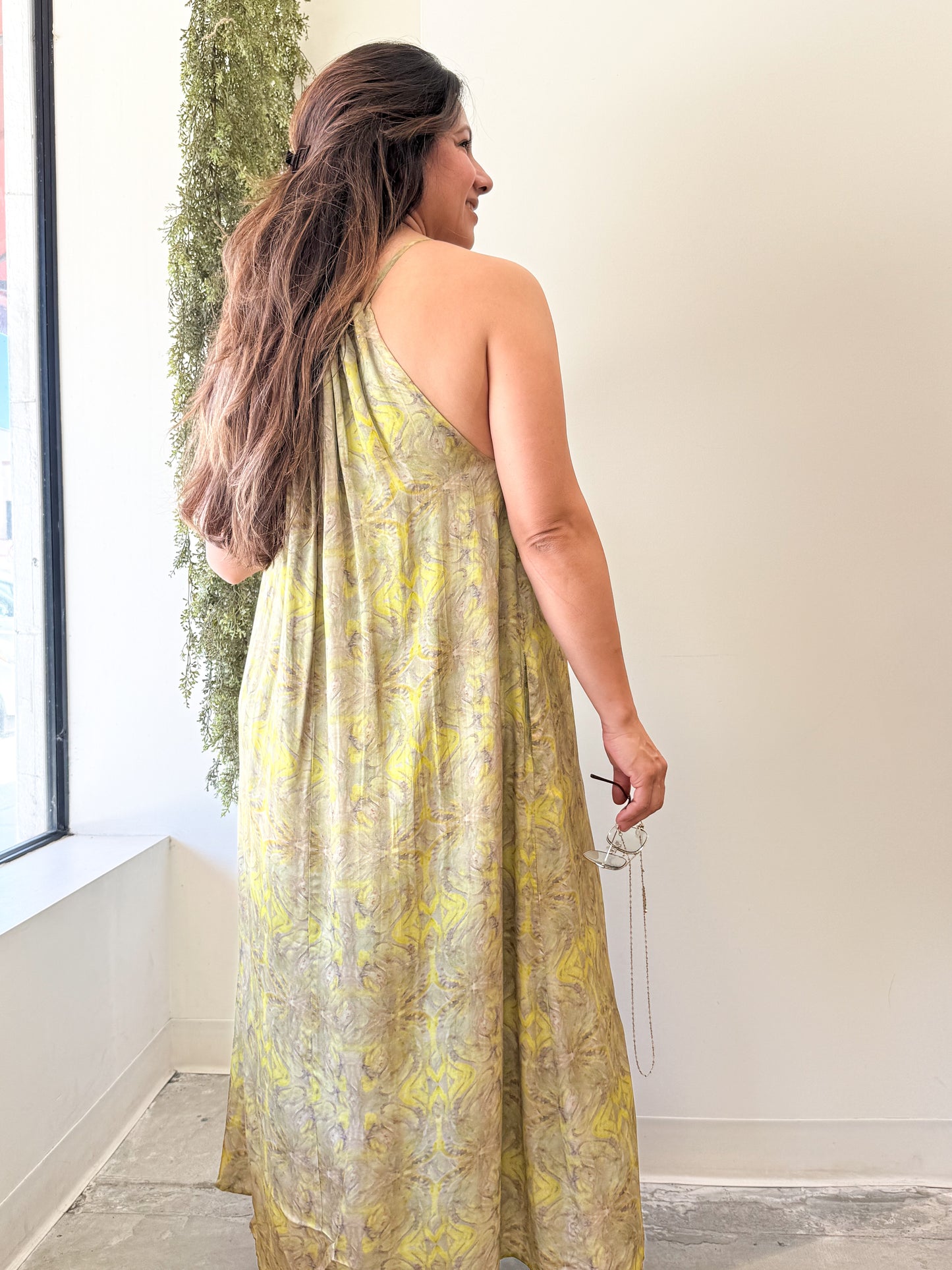 Marigold Paisley Tie-Neck Maxi Dress