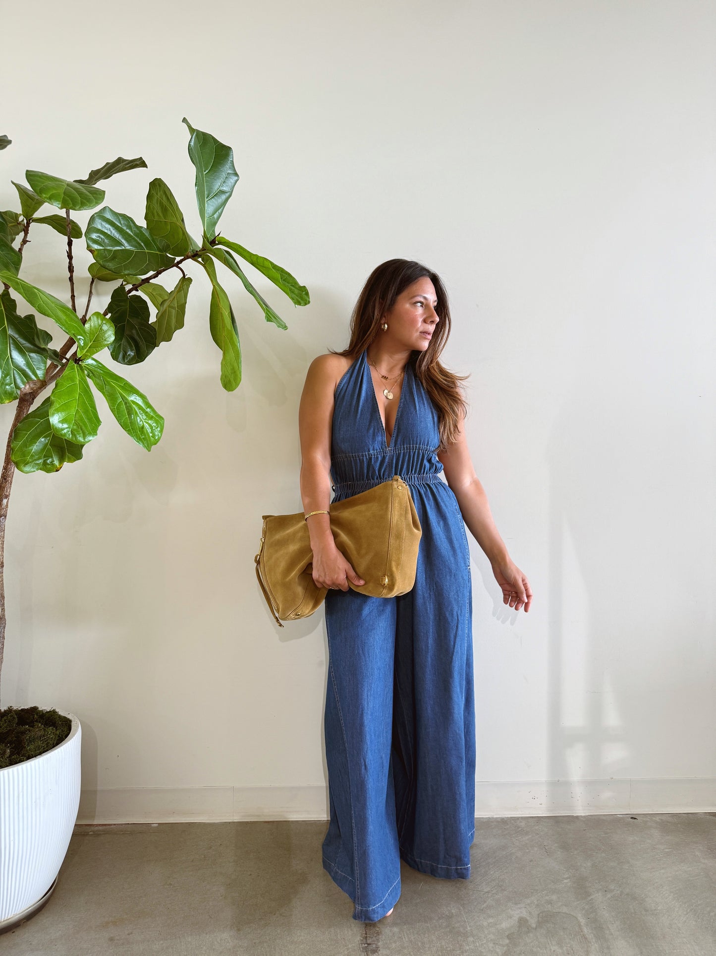 Denim Halter Jumpsuit