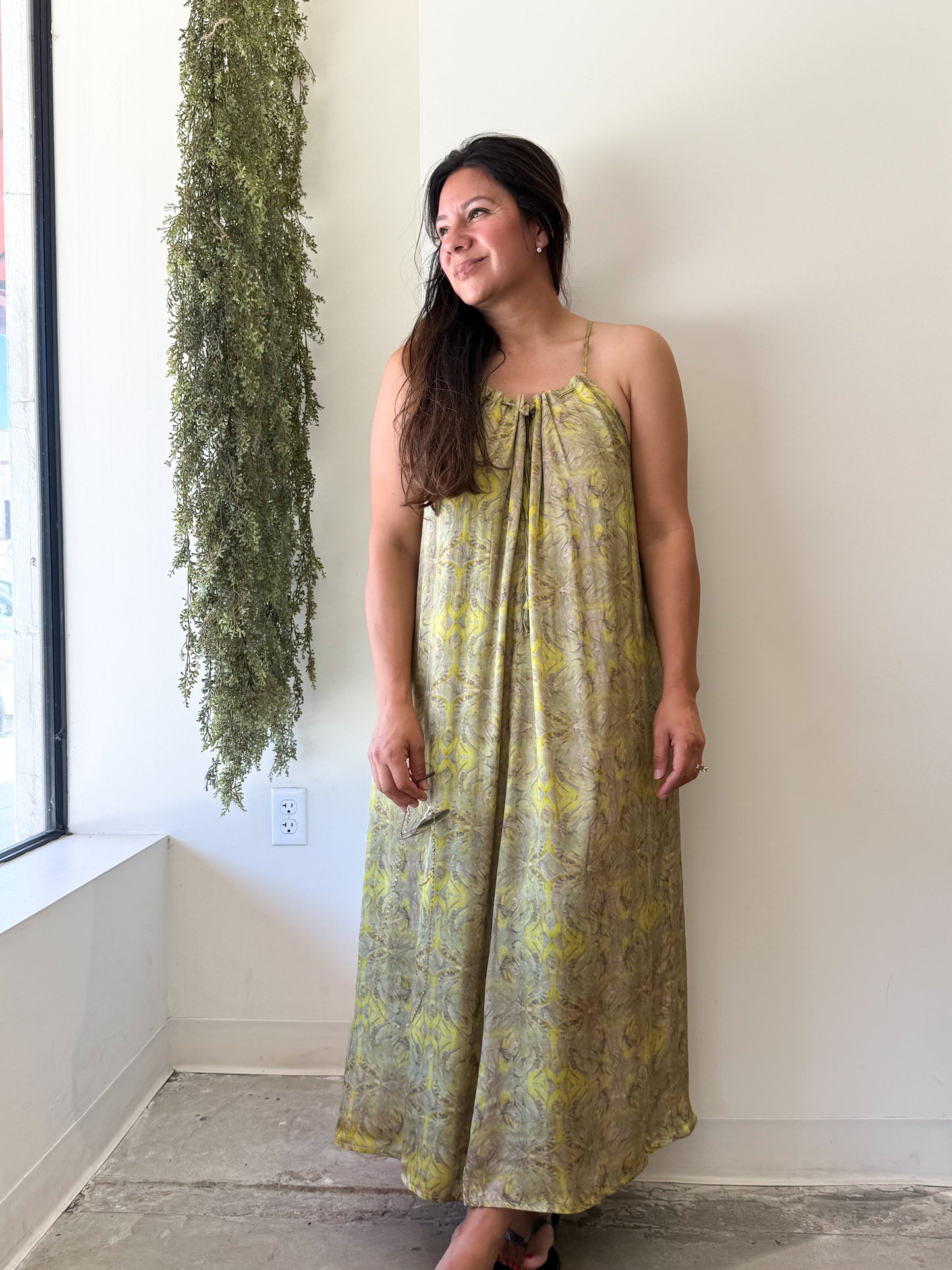 Marigold Paisley Tie-Neck Maxi Dress