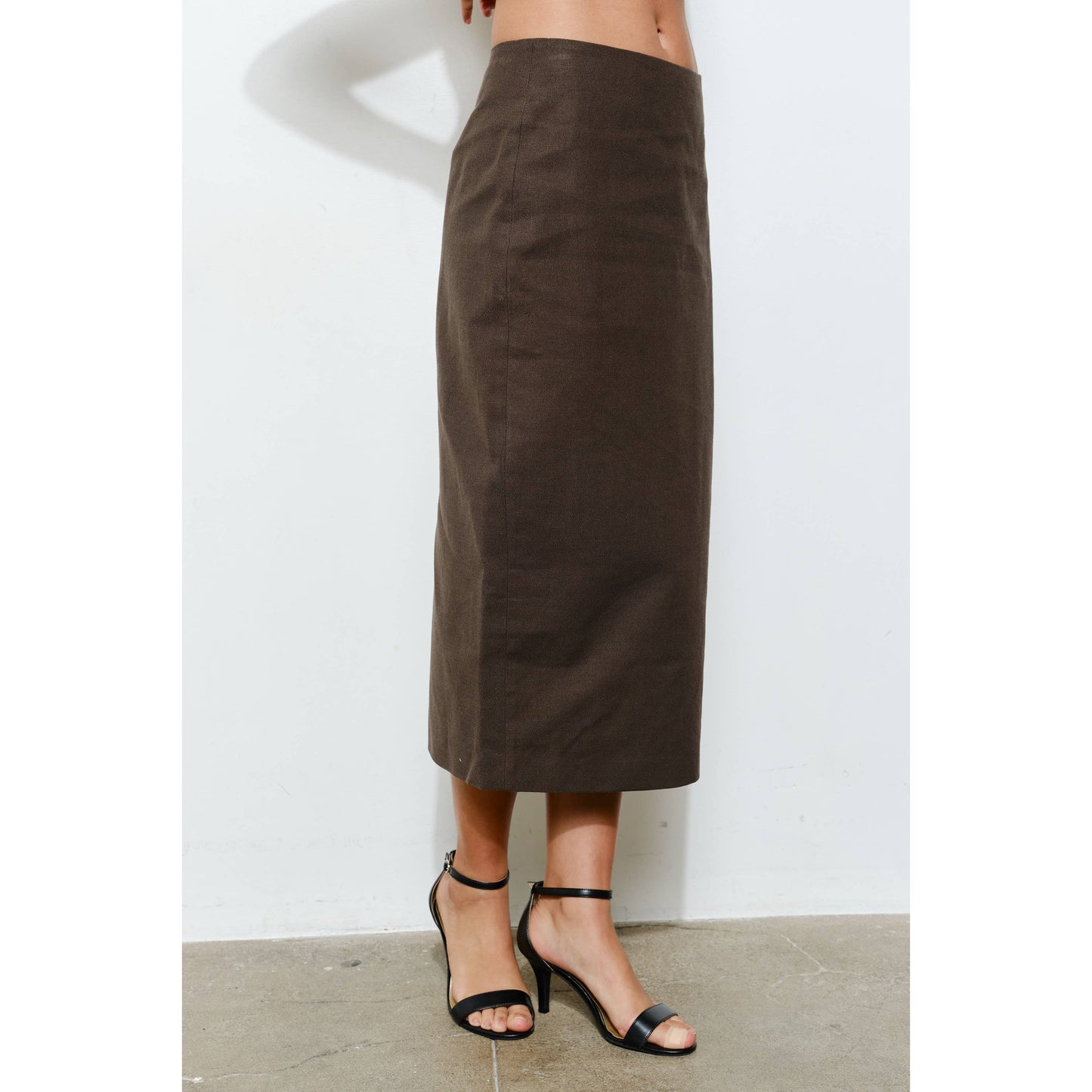 High-Waisted Back Slit Midi Skirt