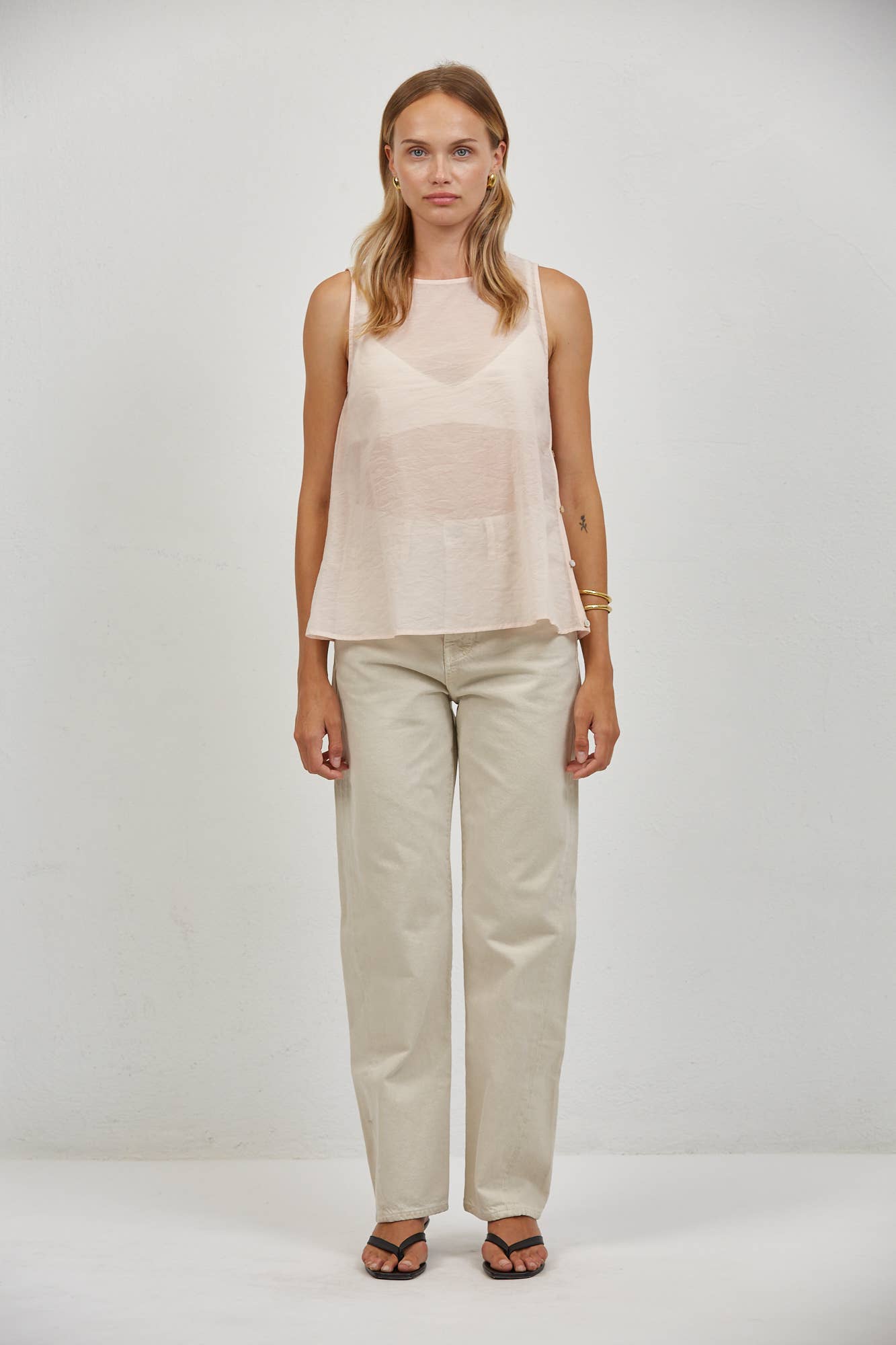 Sheer Round Neck Sleeveless Top