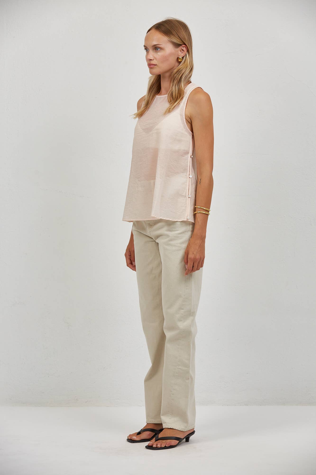 Sheer Round Neck Sleeveless Top