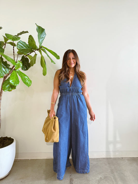 Denim Halter Jumpsuit