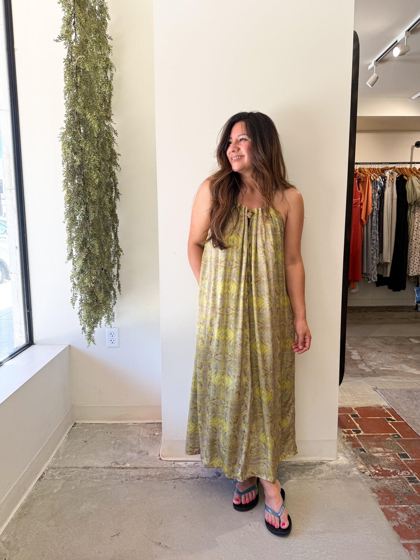 Marigold Paisley Tie-Neck Maxi Dress