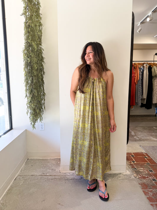 Marigold Paisley Tie-Neck Maxi Dress